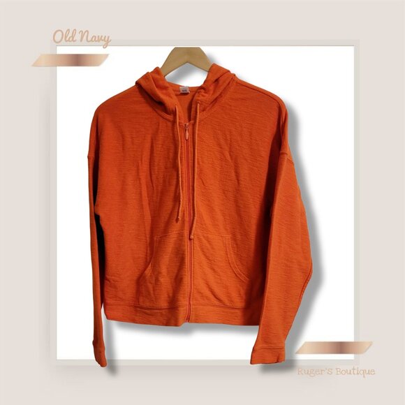 🌿 Large Orange Textured Old Navy Zip-Up Jacket - Picture 3 of 11